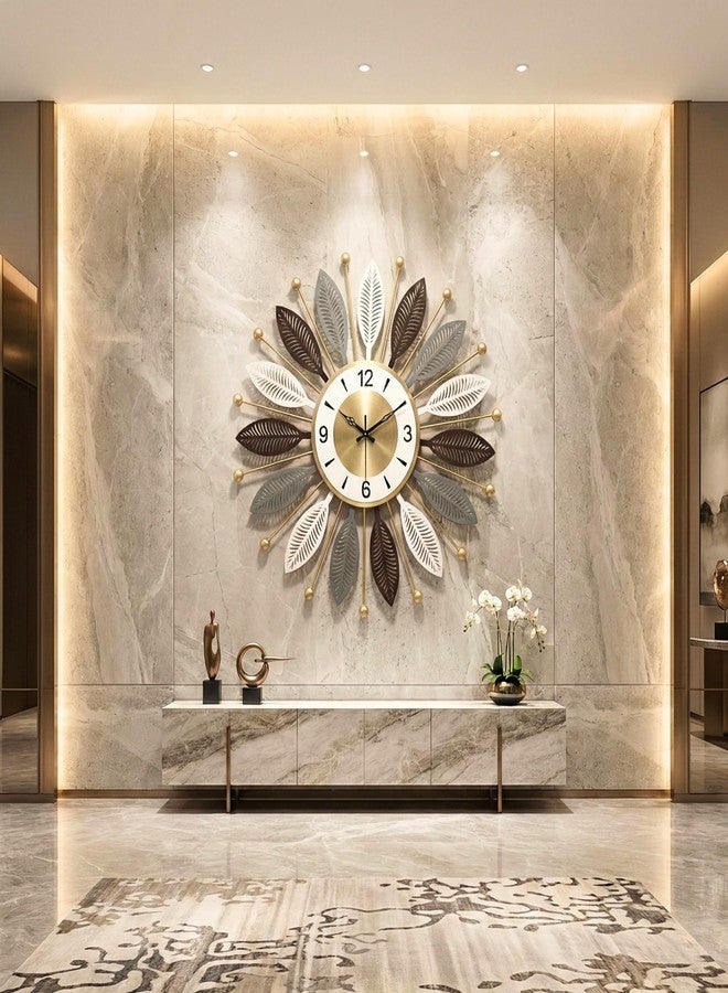 RIOH Luxury Metal Wall Clock for Living Room - Modern Large Designer Wall Art Clock, Golden Finish, Silent Sweep Movement, Decorative Big Wall Clock for Home, Office & Hallway (WH-1) ((WH-12)) - Image 2